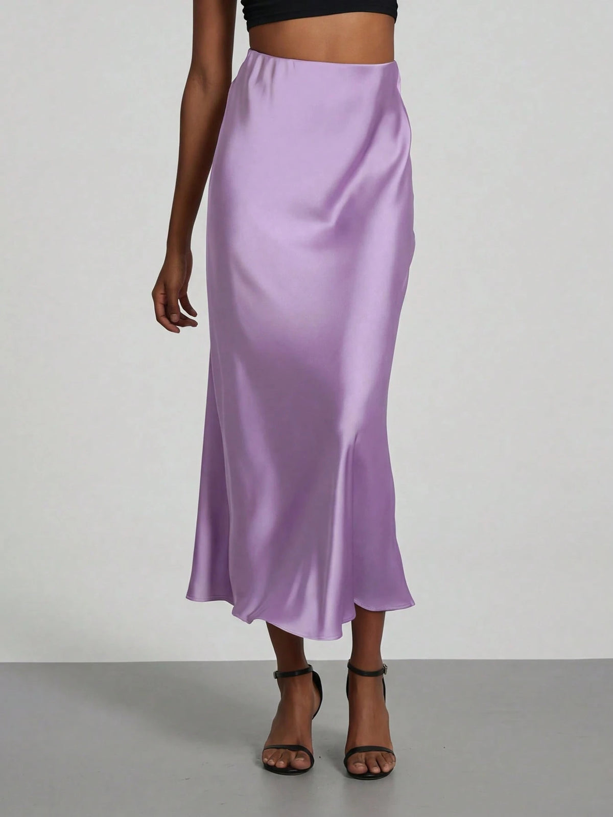 Se-Helo Fashion Women's Elastic Satin Feeling Satin Maxi Skirt- Lavender Spring