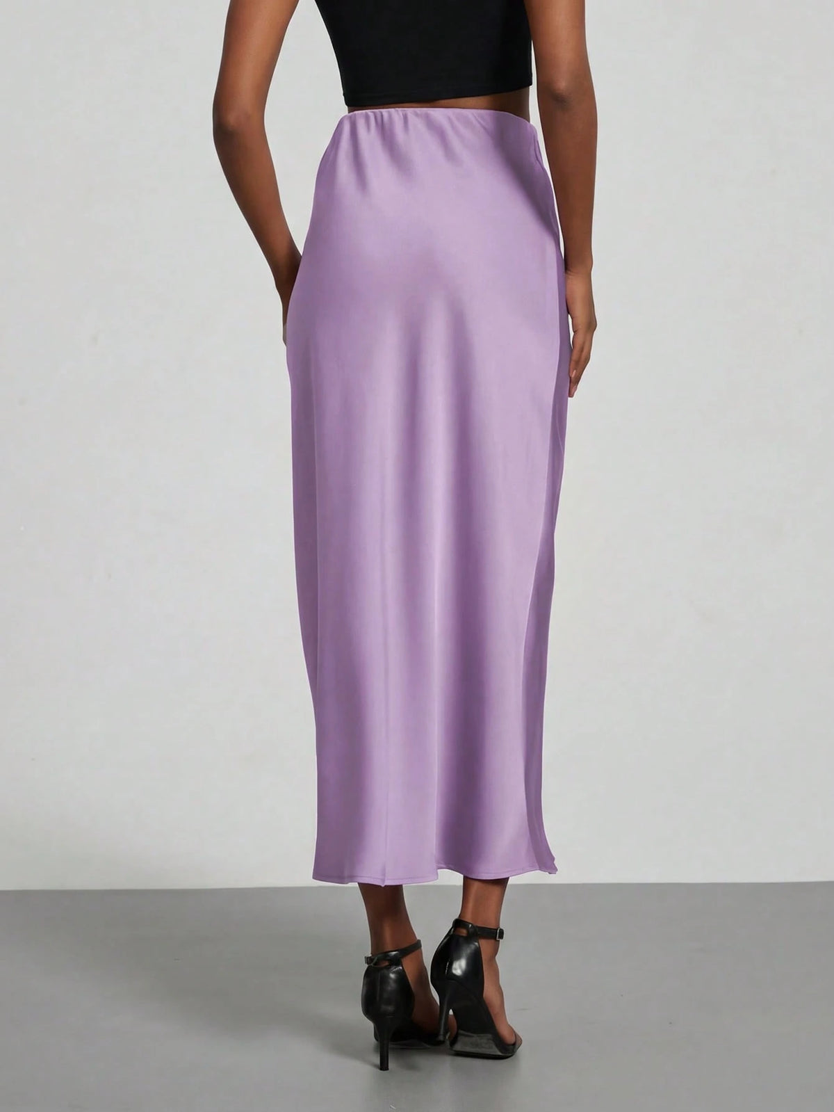 Se-Helo Fashion Women's Elastic Satin Feeling Satin Maxi Skirt- Lavender Spring