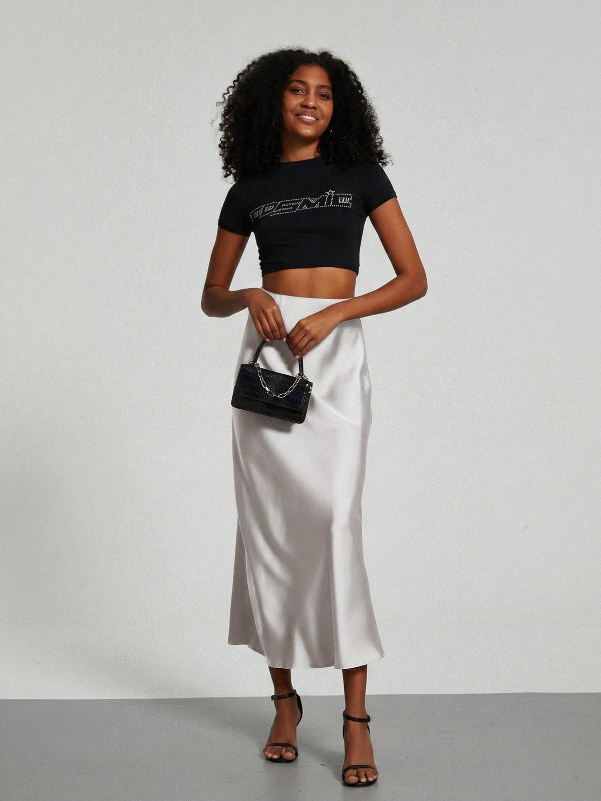 Se-Helo Women's Fashion All-Season Elastic Satin Texture Satin Midi Skirt