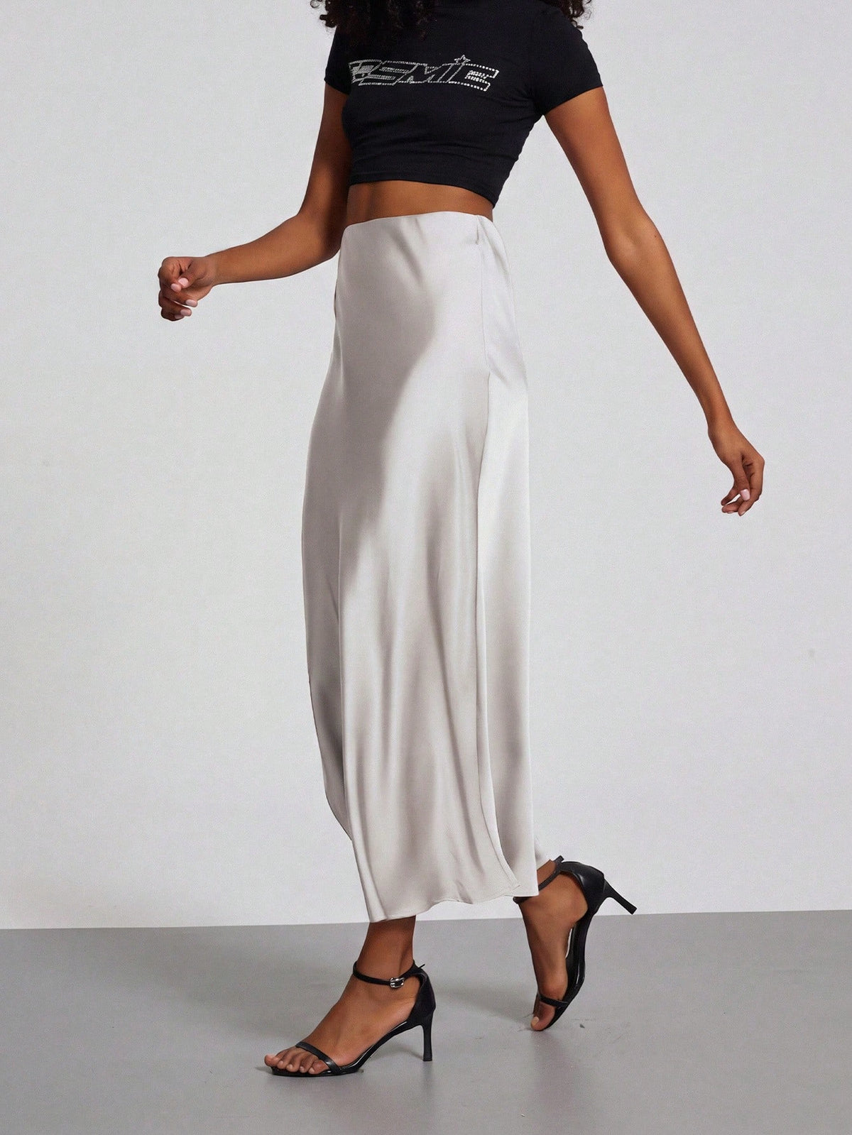 Se-Helo Women's Fashion All-Season Elastic Satin Texture Satin Midi Skirt