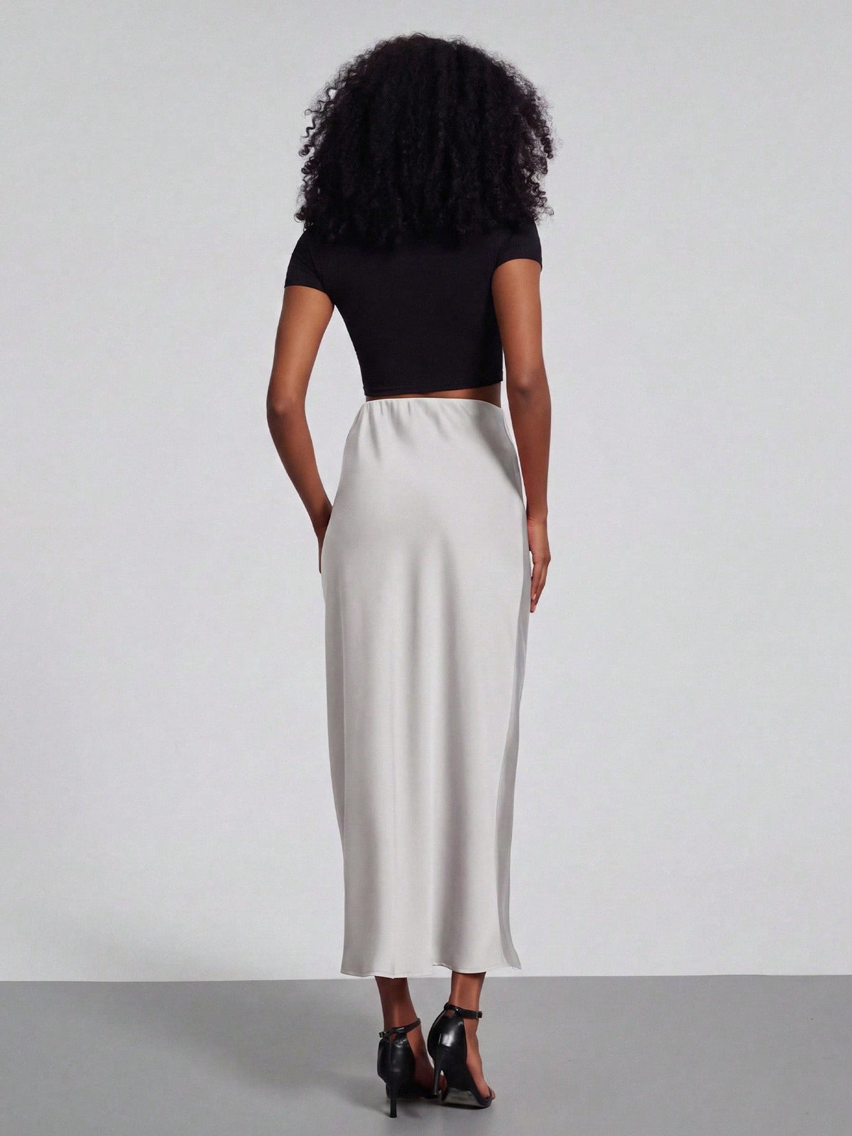 Se-Helo Women's Fashion All-Season Elastic Satin Texture Satin Midi Skirt