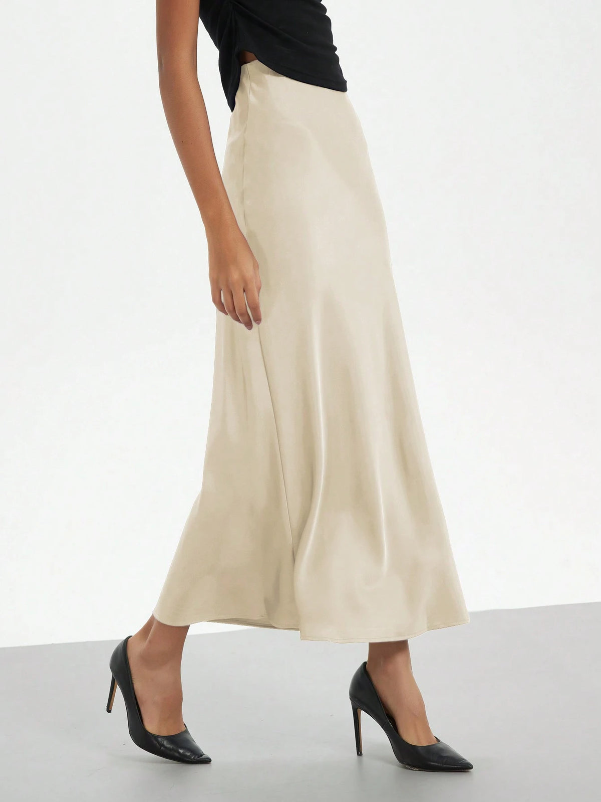 Se-Helo Women's Fashion All-Season Elastic Satin Texture Satin Midi Skirt