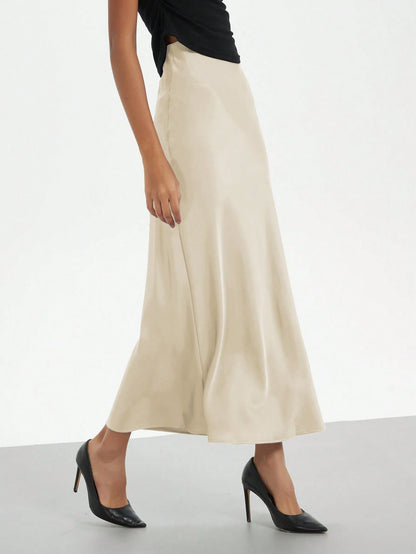 Se-Helo Women's Fashion All-Season Elastic Satin Texture Satin Midi Skirt