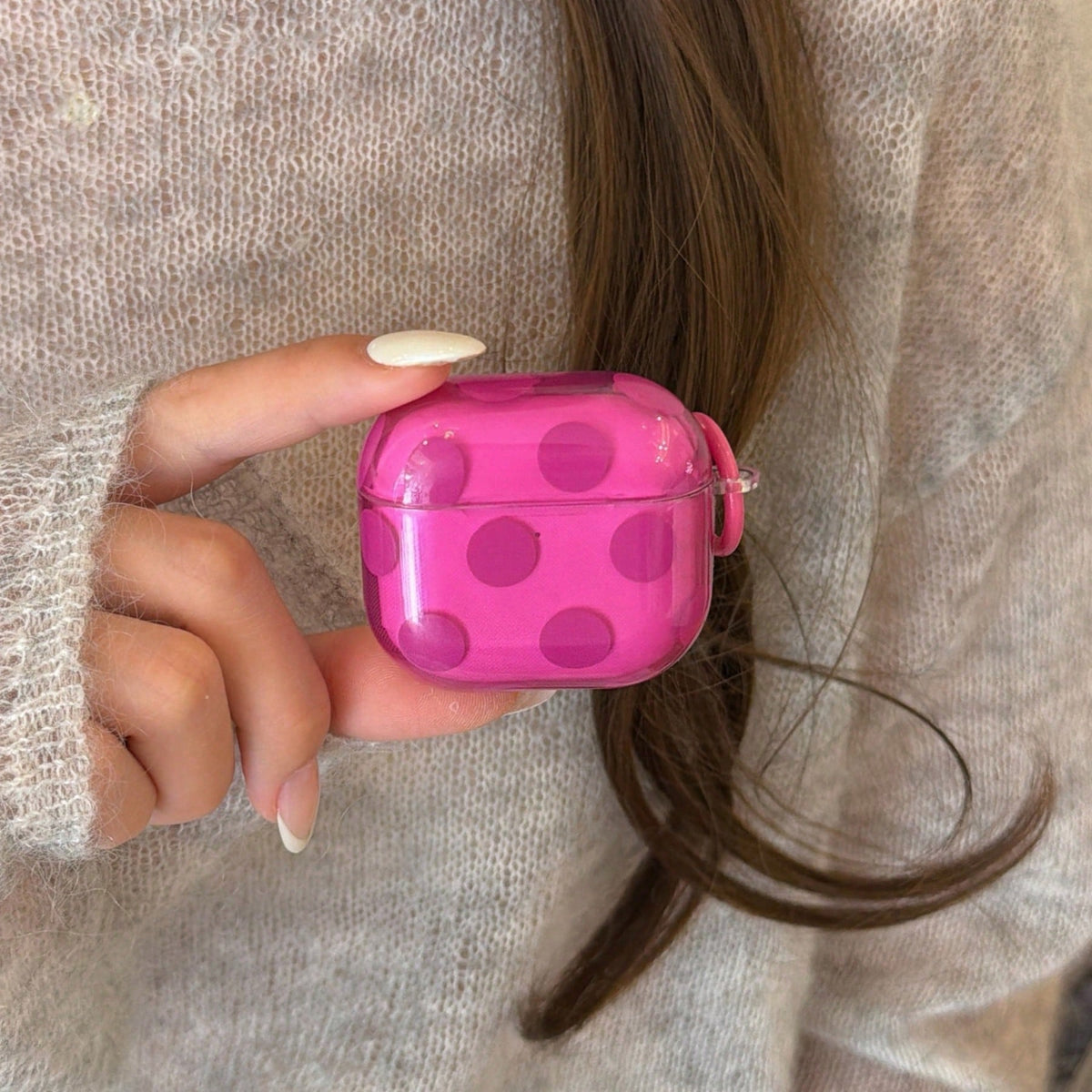 Semi-Transparent Rose Red Polka Dot + Circular Ring Earphone Case Compatible With Apple Pro3/Pro2/4/3/2, Fashion Women/Minimalist Earphone Case, Apple Earphone Case/Cover, Unisex