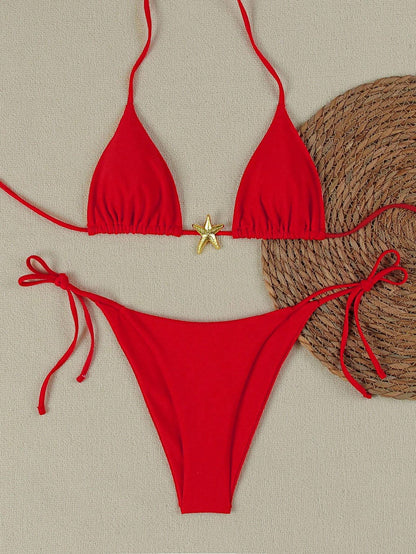 Sexy Starfish Print Bikini Swimsuit For Women, American Style Summer Spring 2026 Beach Holiday Women Vacation Outfits Women Going Out Top