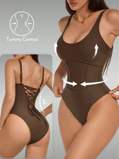 Shapewave Adjustable Strap Bandage One-Piece Swimsuit For Women, Sexy & Fashionable, Spring/Summer, Push Up Bodysuit, Bodysuit Tummy Control One-Piece Swimsuit