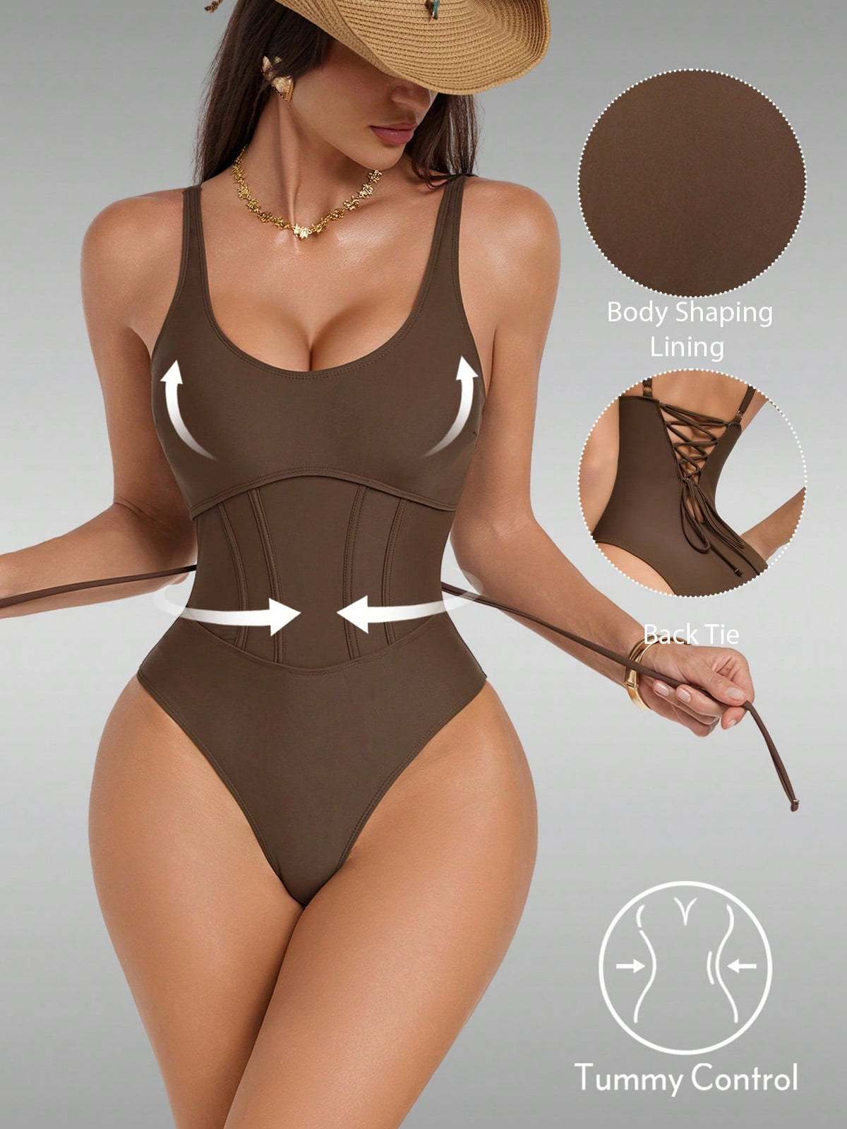 Shapewave Adjustable Strap Bandage One-Piece Swimsuit For Women, Sexy & Fashionable, Spring/Summer, Push Up Bodysuit, Bodysuit Tummy Control One-Piece Swimsuit