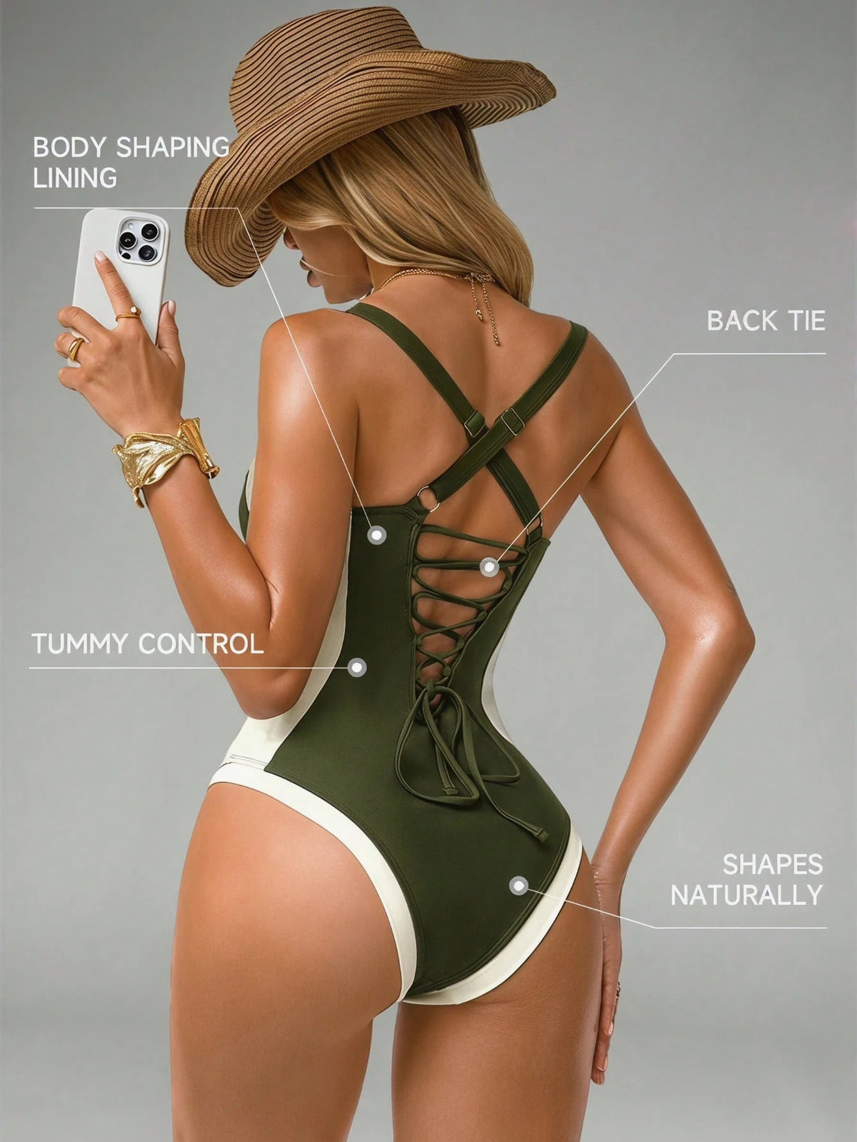 Shapewave Women's Tummy Control One-Piece Swimsuit With Side Splice, Push-Up, Aqua Green Holiday Beach Pool Party Vacation Summer Casual