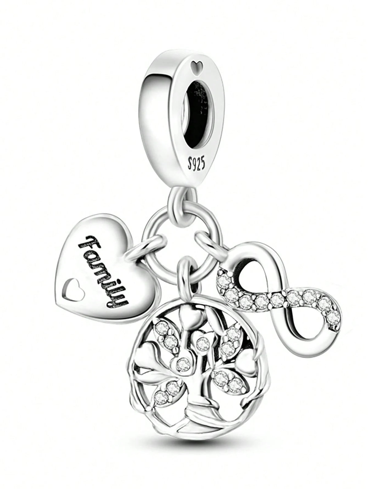 Silver Plated Tree Of Life Sphere Bead Pendant, Fits DIY Bracelet Necklace, Heart Detail Women Jewelry Charm, Holiday Gift For Mom Wife Family Friends