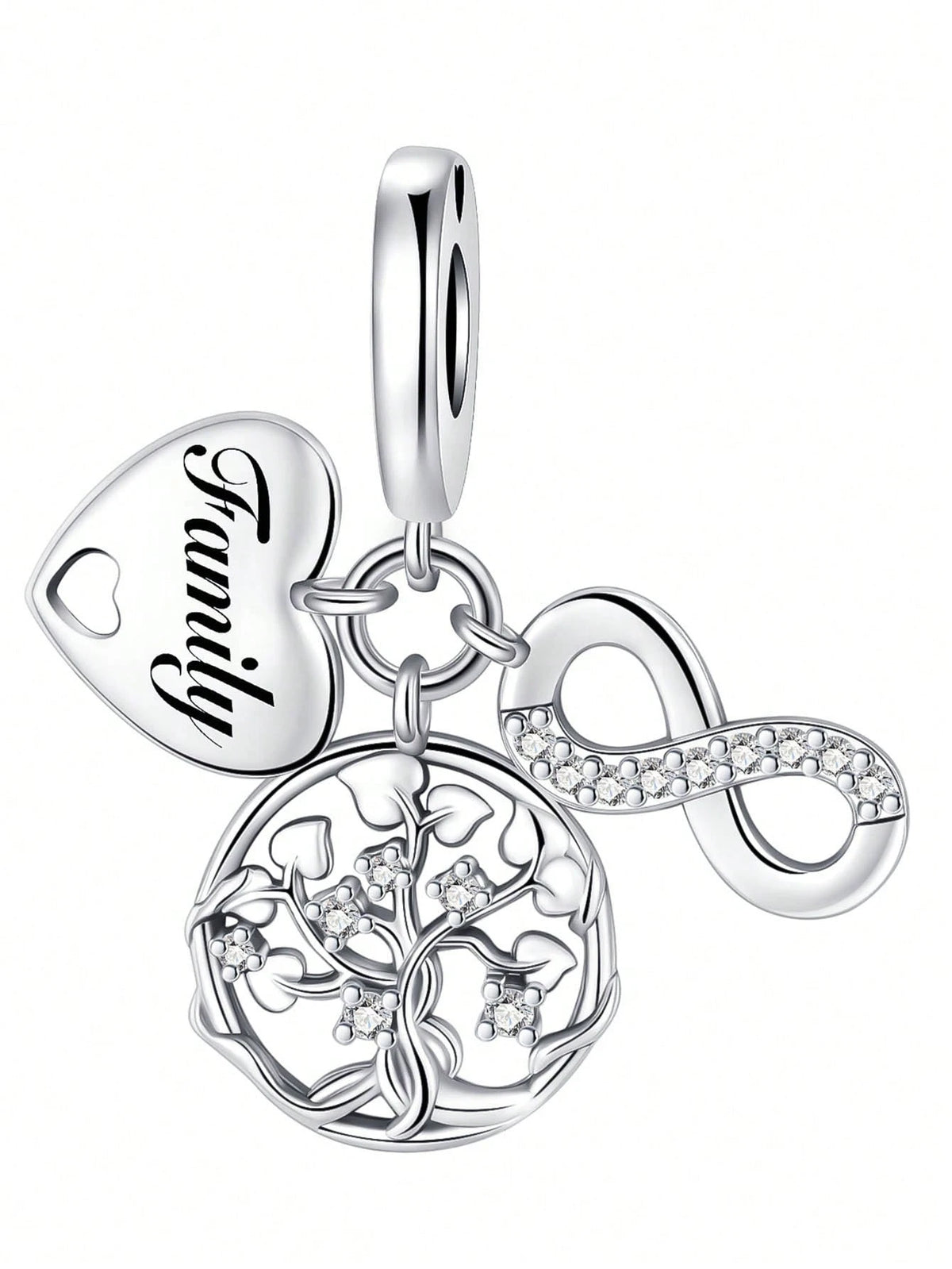 Silver Plated Tree Of Life Sphere Bead Pendant, Fits DIY Bracelet Necklace, Heart Detail Women Jewelry Charm, Holiday Gift For Mom Wife Family Friends