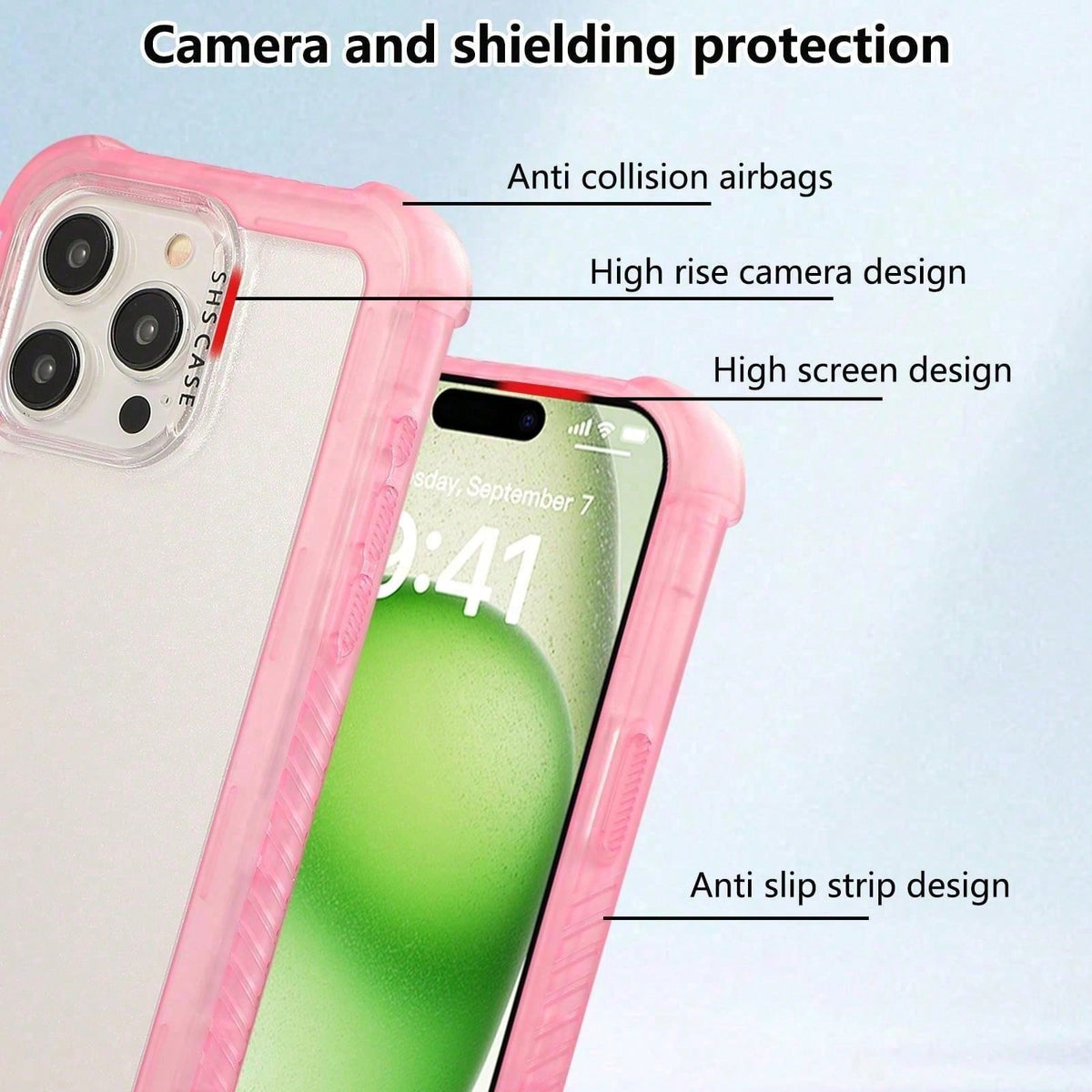Simple Phone Case Compatible With IPhone 16/17 Pro Max Clear With Pink, Impact Shockproof [Non-Yellowing] [Drop Protection] Anti-Scratch Transparent Back Cover
