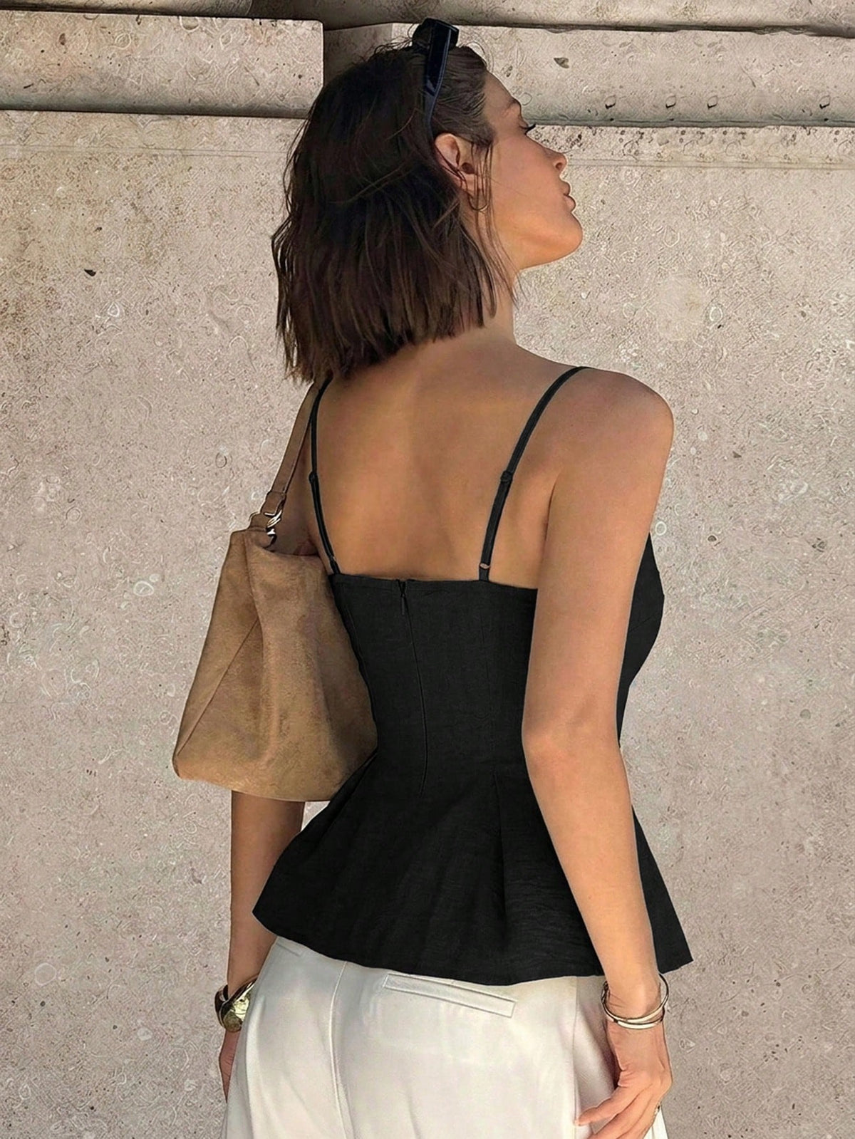 Siren Gaze Women's French Lace Patchwork Ruffle Hem Pleated Camisole,Summer Top Party Black Elegant