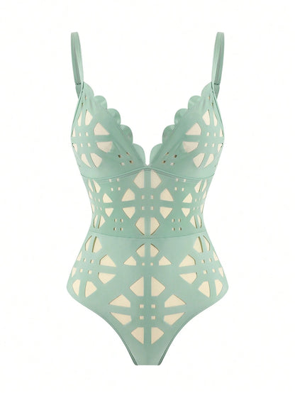 Sirith Summer New Shoulder Strap Black Laser Cutout Hollow See-Through Sexy Women's One-Piece Swimsuit Dress Set High-End Fashion One-Piece Set