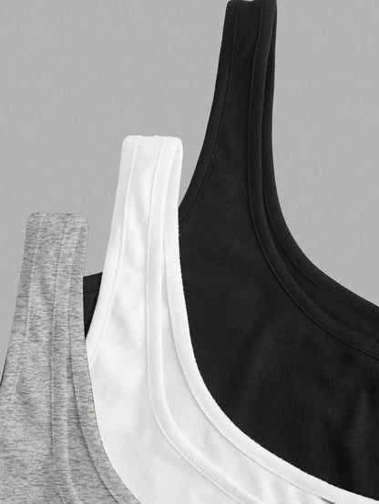 Slaydiva 3pcs Women Casual Scoop Neck Ruched Waist Bodycon Tank Top Set, Versatile For Daily Wear