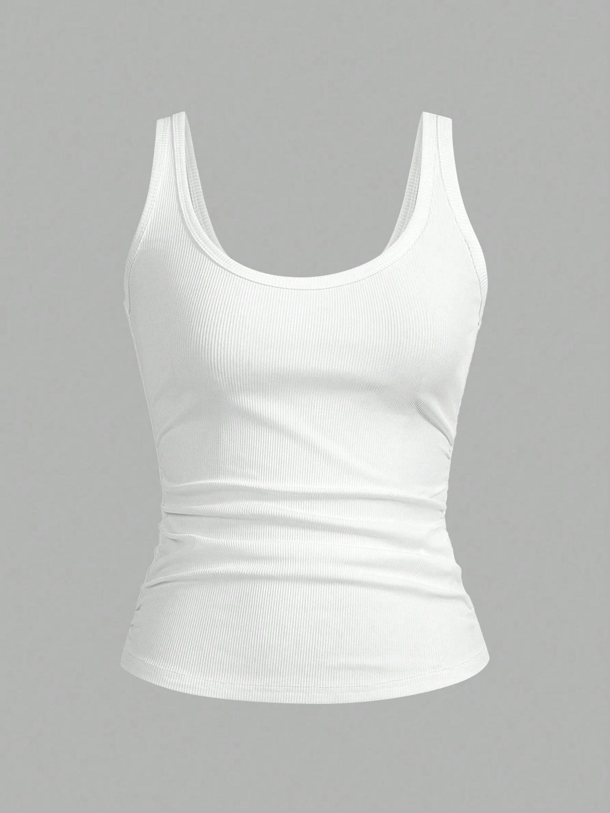 Slaydiva Casual All-Match White Cami Top With Deep U-Neck And Racerback