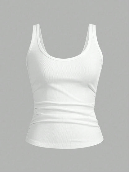 Slaydiva Casual All-Match White Cami Top With Deep U-Neck And Racerback
