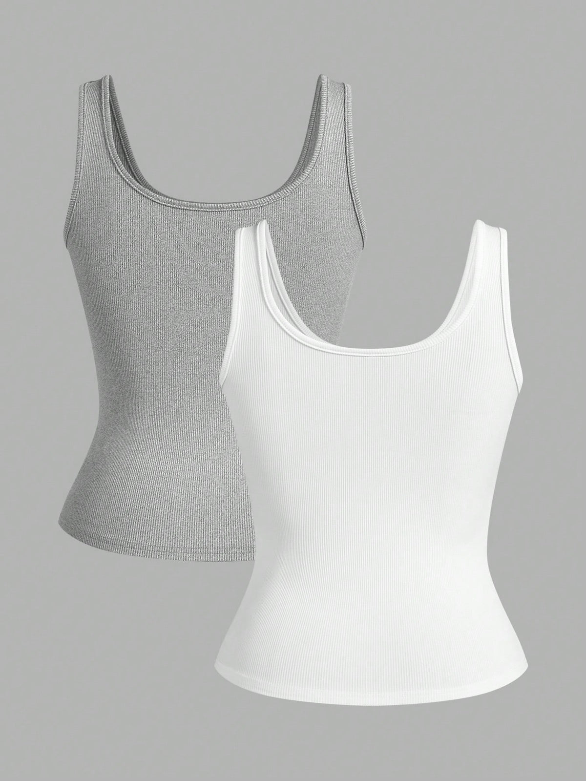 Slaydiva Multiple Sets Of Grey White Casual Basics Crisscross Back Scoop Neck Slim Rib Tank Tops For Women Everyday Summer