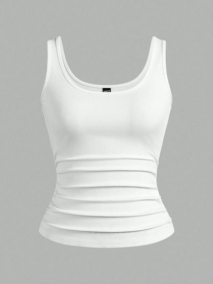 Slaydiva Multiple Sets Of Grey White Casual Basics Crisscross Back Scoop Neck Slim Rib Tank Tops For Women Everyday Summer