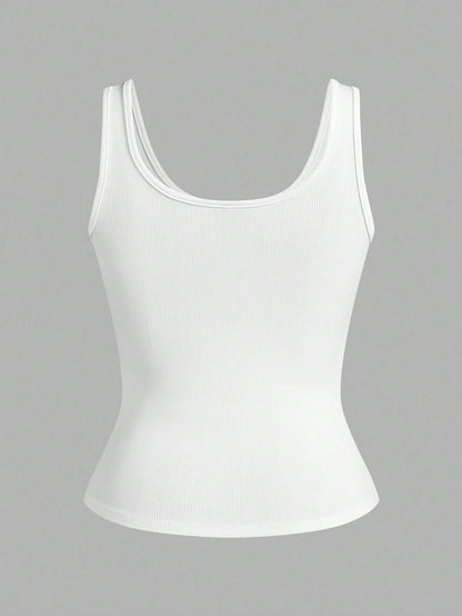 Slaydiva Multiple Sets Of Grey White Casual Basics Crisscross Back Scoop Neck Slim Rib Tank Tops For Women Everyday Summer