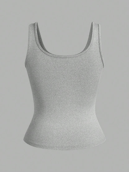 Slaydiva Multiple Sets Of Grey White Casual Basics Crisscross Back Scoop Neck Slim Rib Tank Tops For Women Everyday Summer