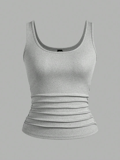 Slaydiva Multiple Sets Of Grey White Casual Basics Crisscross Back Scoop Neck Slim Rib Tank Tops For Women Everyday Summer