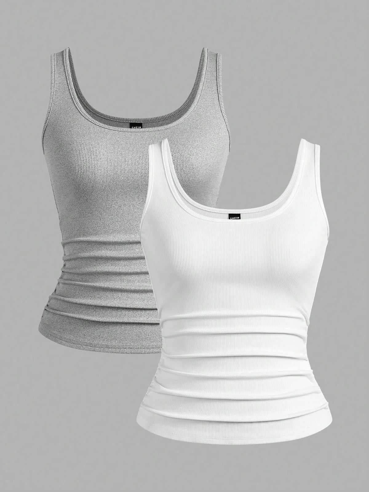 Slaydiva Multiple Sets Of Grey White Casual Basics Crisscross Back Scoop Neck Slim Rib Tank Tops For Women Everyday Summer