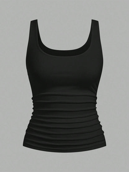 Slaydiva Women's Casual Loose Scoop Neck Non-Shrink Fitted Tank Top Set, Versatile Black,Summer Top