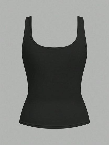 Slaydiva Women's Casual Loose Scoop Neck Non-Shrink Fitted Tank Top Set, Versatile Black,Summer Top