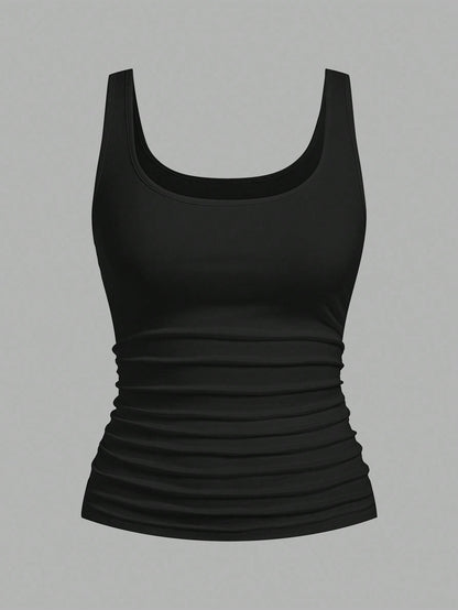 Slaydiva Women's Casual Loose Scoop Neck Non-Shrink Fitted Tank Top Set, Versatile Black,Summer Top