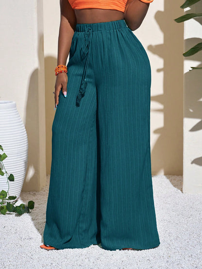 Slaydiva Women's Full Length Geometric Green Casual Vacation Wide Leg Pants