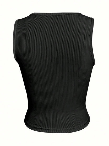Slayr Women Summer Slim-Fit V-Neck Tank Top With Letter Print And Notched Neckline Graphic Tees Women Tops