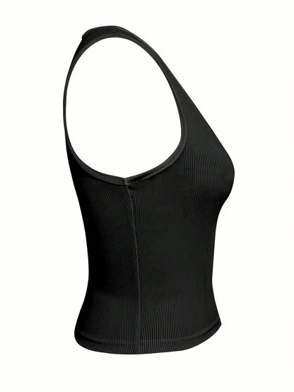 Slayr Women Summer Slim-Fit V-Neck Tank Top With Letter Print And Notched Neckline Graphic Tees Women Tops