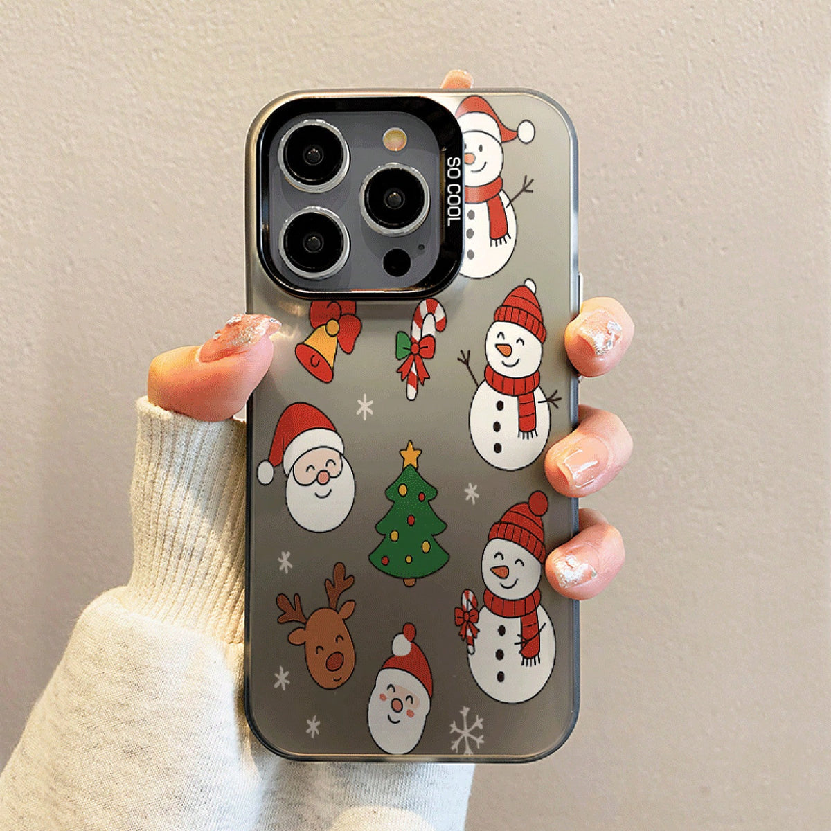 Snowman, Snowflake, Santa Claus Design Large Hole Frosted Thickened Phone Case For IPhone 17 Air/16/15/14/13/12 Pro Max/17 16 Plus 11 X/Xs Max/7/8/SE Anti-Drop Anti-Fingerprint Protective Case