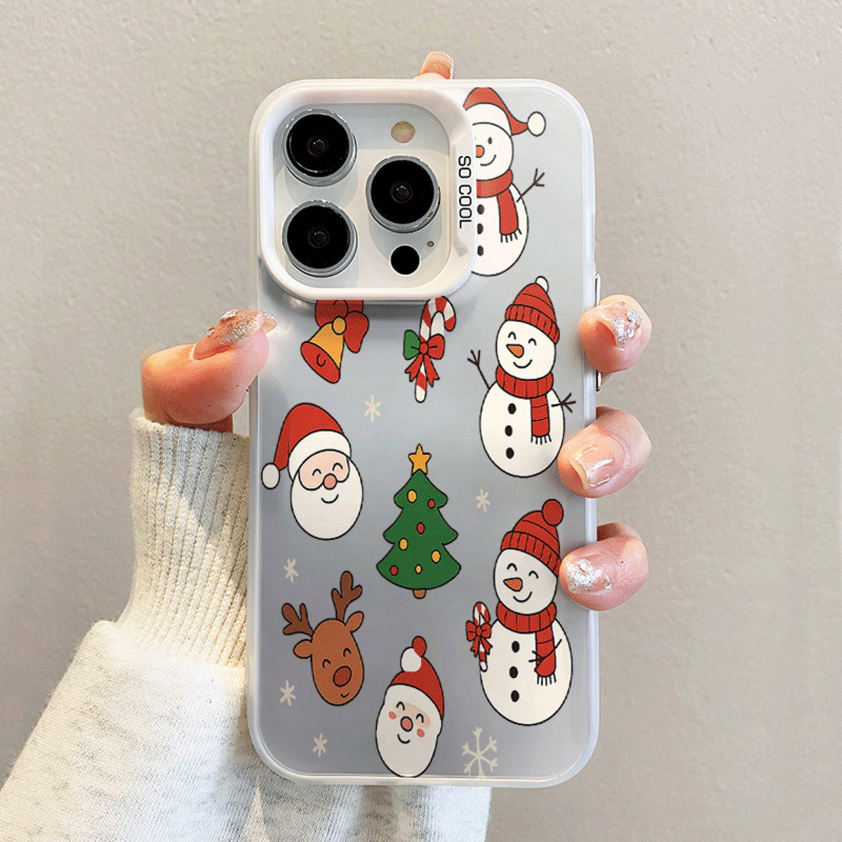 Snowman, Snowflake, Santa Claus Design Large Hole Frosted Thickened Phone Case For IPhone 17 Air/16/15/14/13/12 Pro Max/17 16 Plus 11 X/Xs Max/7/8/SE Anti-Drop Anti-Fingerprint Protective Case