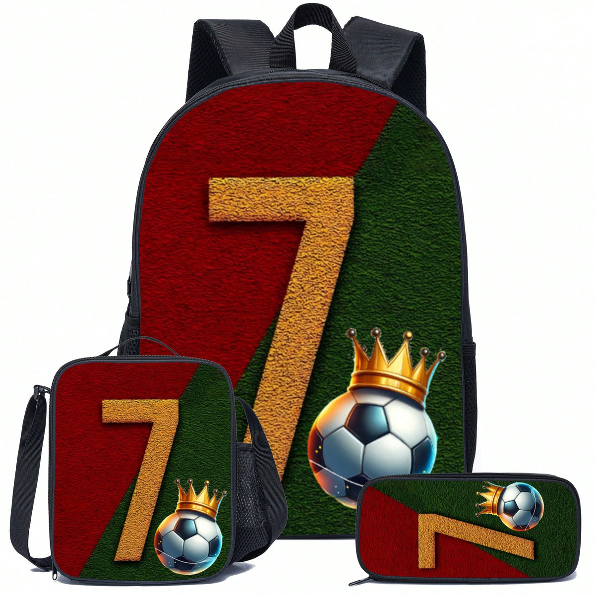 Soccer-Themed Backpack For Boys, Sports Outdoor Bag With Zip Closure, Polyester, Hand Washable