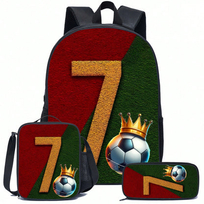 Soccer-Themed Backpack For Boys, Sports Outdoor Bag With Zip Closure, Polyester, Hand Washable