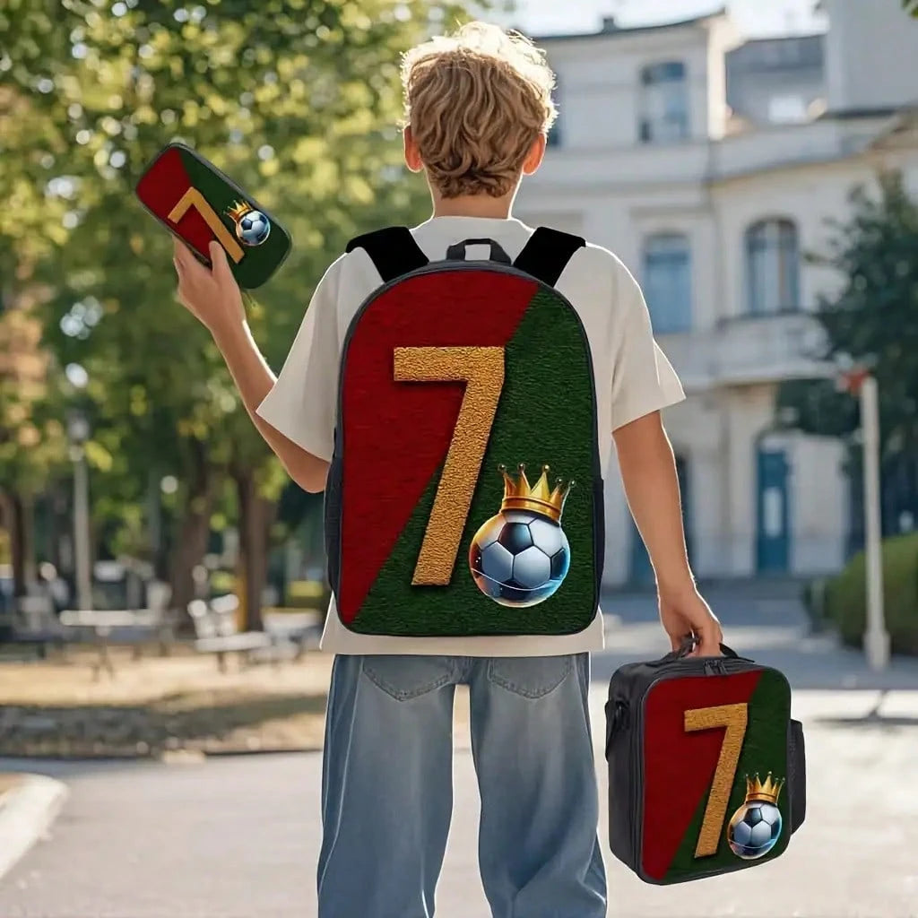 Soccer-Themed Backpack For Boys, Sports Outdoor Bag With Zip Closure, Polyester, Hand Washable