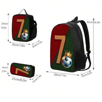 Soccer-Themed Backpack For Boys, Sports Outdoor Bag With Zip Closure, Polyester, Hand Washable