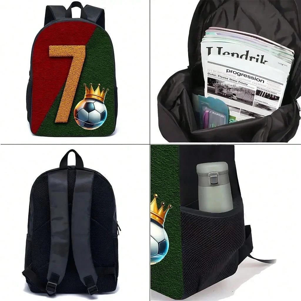 Soccer-Themed Backpack For Boys, Sports Outdoor Bag With Zip Closure, Polyester, Hand Washable