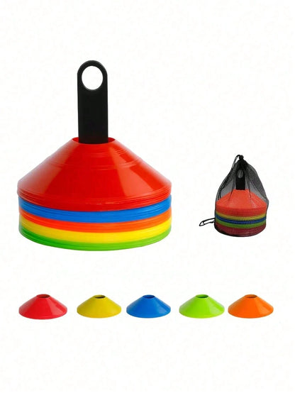 Soccer Training Marker Discs Set, RANDOM COLORS (Color Received At Random), Available In 50/30/10‑Piece Options, With Black Storage Mesh Bag, Round Flat Field Markers For Football,Soccer,Basketball,Sp