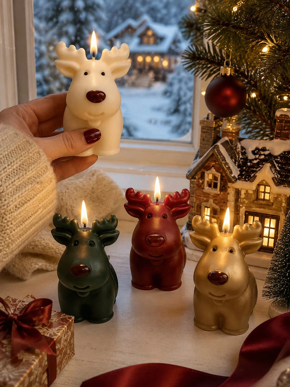 Soft Cute Rudolph Reindeer Silicone Candle Mold, 3D Sitting Pose Large Antlers Round Nose Deer Figurine One-Piece Mold, Heat-Resistant Flexible Non-Stick Silicone For Complete Demolding And Repeated C