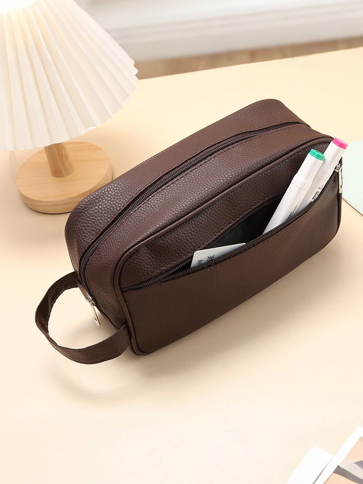 Soft PU Zipper Travel Men Toiletry Bag,Holiday Gift,Retro Wallet,Multifunctional Outdoor Portable Fashion Casual Student Hiking Clutch Bag,Men's Gift