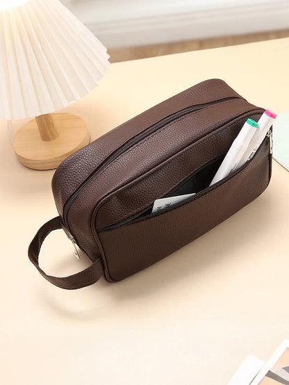 Soft PU Zipper Travel Men Toiletry Bag,Holiday Gift,Retro Wallet,Multifunctional Outdoor Portable Fashion Casual Student Hiking Clutch Bag,Men's Gift