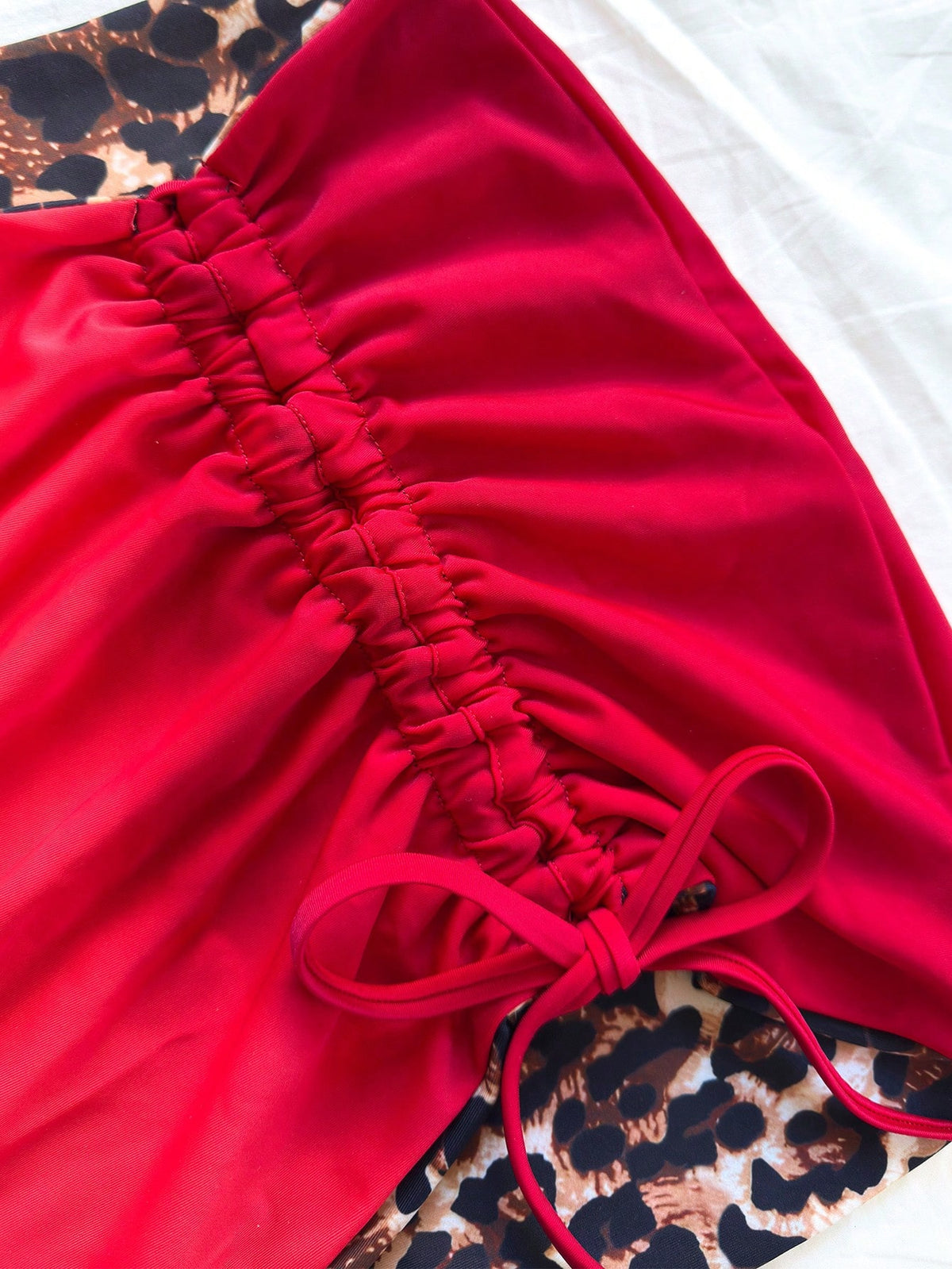 Soleia 3pcs Women's Leopard Print & Red Color Matching Reversible Bikini Set, Swim Suits For Women,Vacation Outfit Women, Sexy Beach Outfits For Women