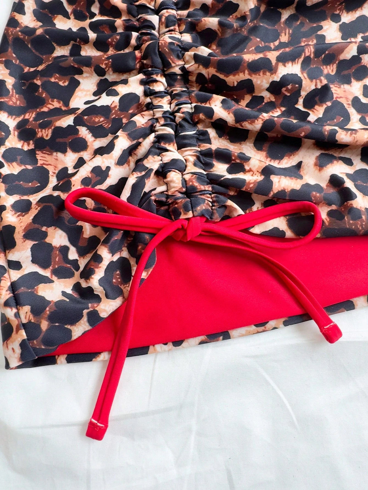 Soleia 3pcs Women's Leopard Print & Red Color Matching Reversible Bikini Set, Swim Suits For Women,Vacation Outfit Women, Sexy Beach Outfits For Women