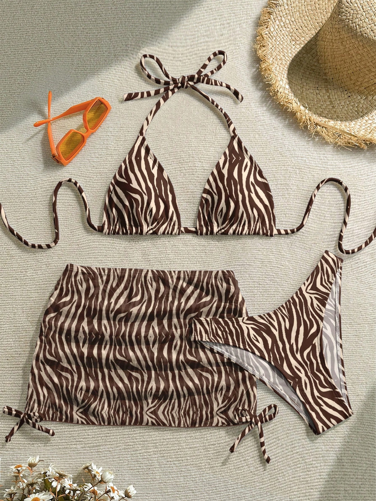 Soleia Women'S Retro Sexy Animal Print Zebra Pattern Swimwear Set, Suitable For Beach Vacation, Bikini Bathing Suits For Women Swimwears For Woman