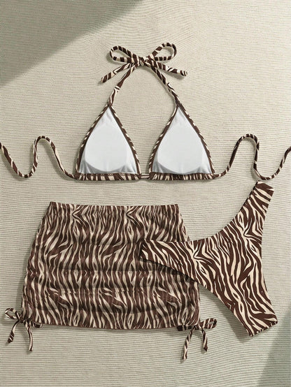 Soleia Women'S Retro Sexy Animal Print Zebra Pattern Swimwear Set, Suitable For Beach Vacation, Bikini Bathing Suits For Women Swimwears For Woman