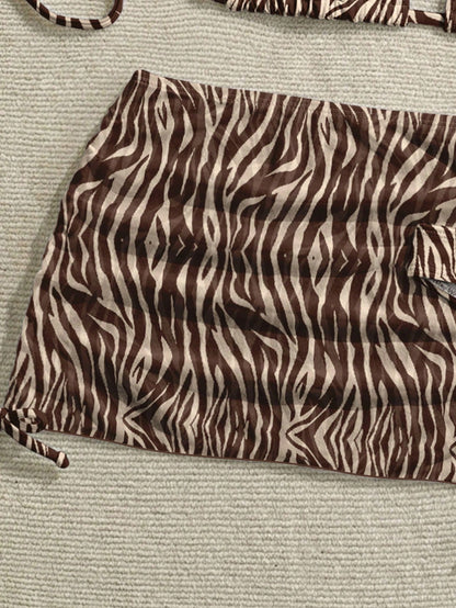 Soleia Women'S Retro Sexy Animal Print Zebra Pattern Swimwear Set, Suitable For Beach Vacation, Bikini Bathing Suits For Women Swimwears For Woman