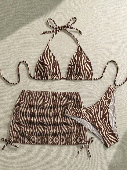 Soleia Women'S Retro Sexy Animal Print Zebra Pattern Swimwear Set, Suitable For Beach Vacation, Bikini Bathing Suits For Women Swimwears For Woman