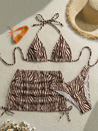 Soleia Women'S Retro Sexy Animal Print Zebra Pattern Swimwear Set, Suitable For Beach Vacation, Bikini Bathing Suits For Women Swimwears For Woman